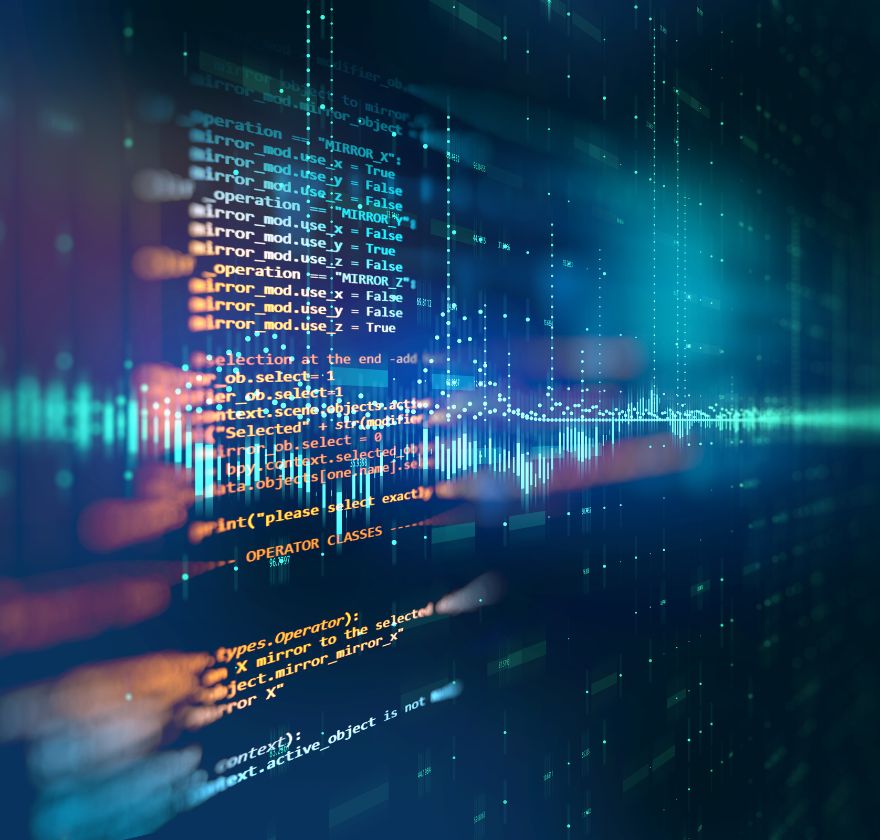 Psychosocial hazard kit for technology and cybersecurity — code and network data on screen